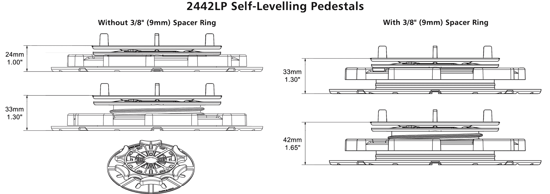 StrataRise 2442 Self Levelling Low Profile Pedestals - Technical Drawings