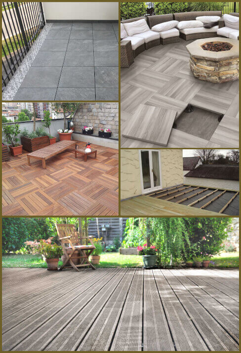 Examples of patios and decks using StrataRise Pedestal Supports